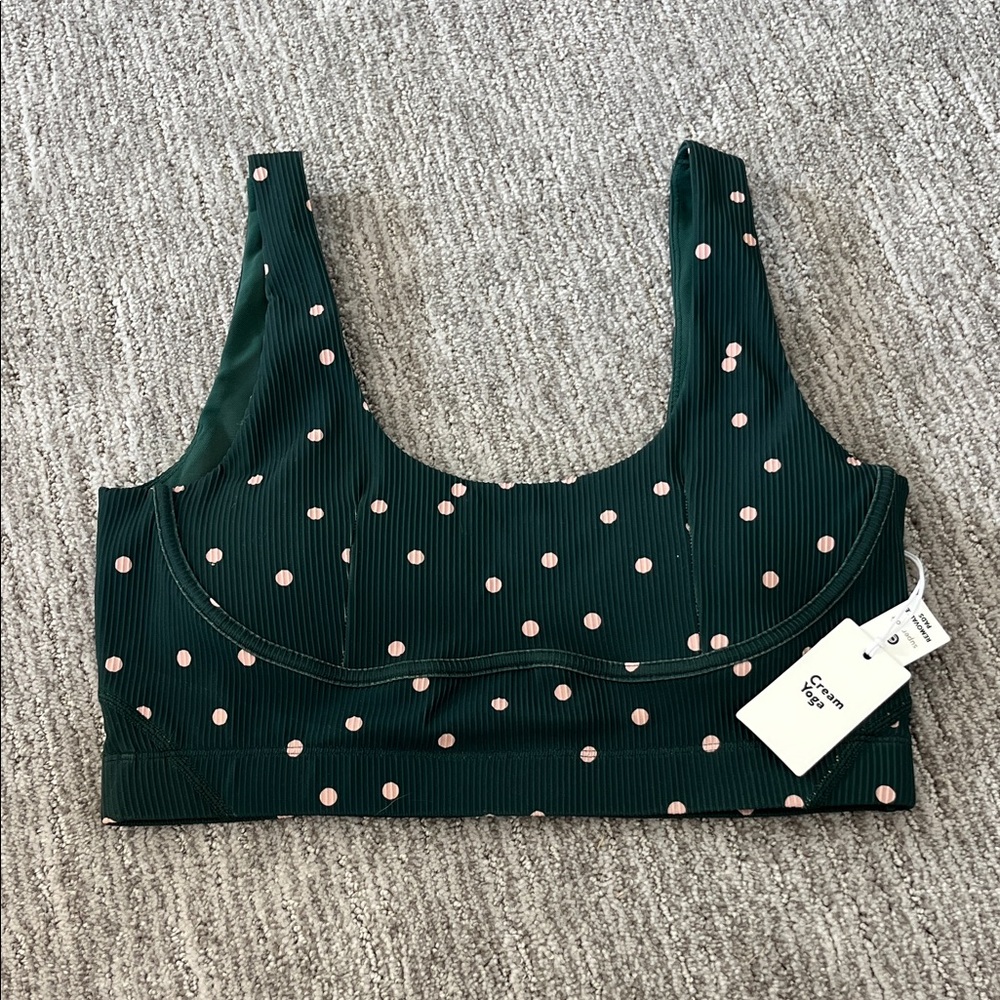 Elegant Dark Green Polka Dot Sports Bra